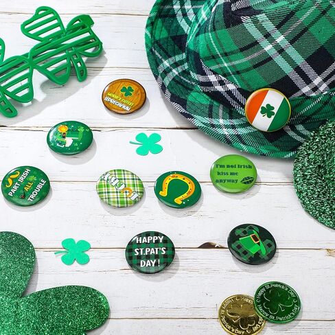 48 Pcs St Patrick's Day Mini Buttons Pins Shamrock Irish Green Badges St. Patrick's Day Decoration Lucky Gold Beer for Party Favor Supplies, 16 Patterns in Saudi Arabia