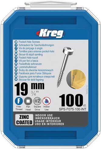 Kreg SPS-F075-100 Zinc Pocket Screws, 3/4 Inch #6 Fine Thread, Pan Head (100 Count) in Kuwait