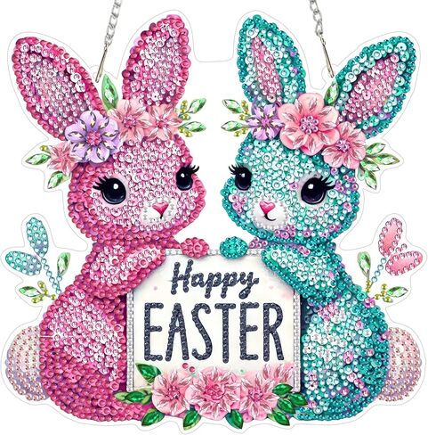 MOGTAA Easter Diamond Art Hanging Kits for Adults Beginners, Gnomes Diamond Art Suncatchers, 5D Special Shape Easter Egg Diamond Painting Window Pendant Kit for Home Garden Wall Decor in Saudi Arabia