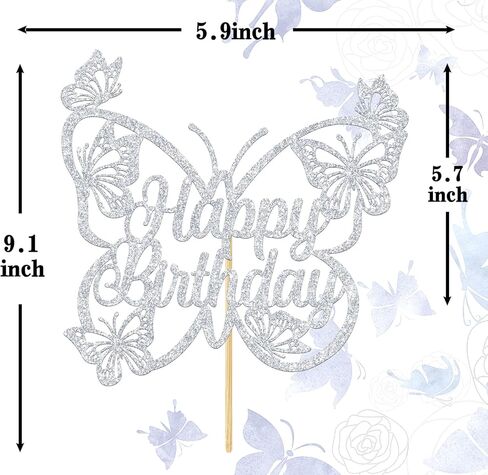 Butterfly Happy Birthday Cake Topper, Butterfly Theme Cake Decor for Girls Women's Birthday Party Decorations Supplies, Silver Glitter in Saudi Arabia