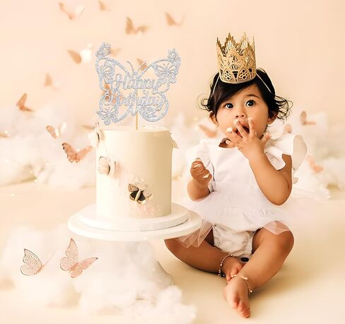 Butterfly Happy Birthday Cake Topper, Butterfly Theme Cake Decor for Girls Women's Birthday Party Decorations Supplies, Silver Glitter in Saudi Arabia