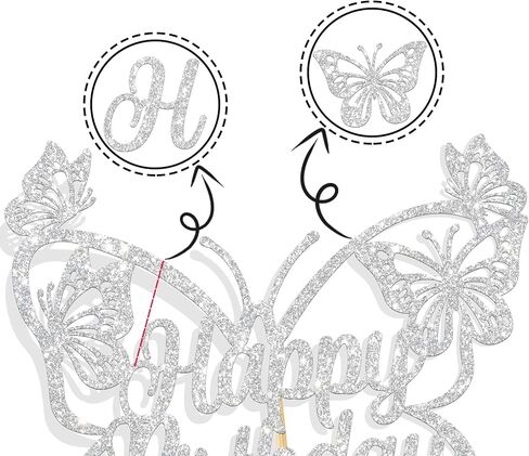 Butterfly Happy Birthday Cake Topper, Butterfly Theme Cake Decor for Girls Women's Birthday Party Decorations Supplies, Silver Glitter in Saudi Arabia