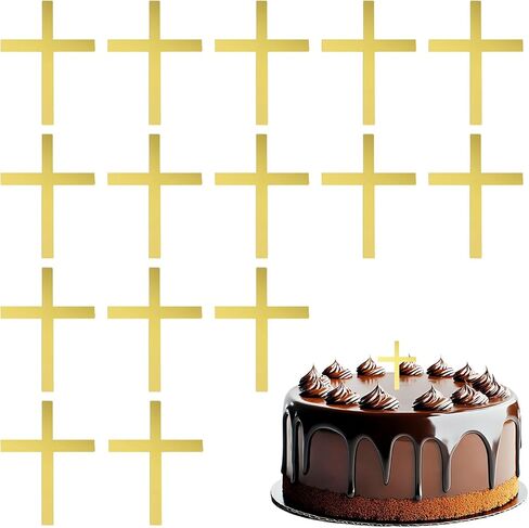 ONLYKXY 15 قطعة ذهبية صغيرة متقاطعة على شكل كعكة ديكور جانبي من الأكريليك المتقاطع للكب كيك، اختيار لامع لحرف الحفلات ذات الطابع الشخصي، المباركة، الزفاف، حفل الزفاف، عيد الميلاد، عيد الهالوين، معمودية عيد الميلاد، 1.77 × 2.36 بوصة in Saudi Arabia