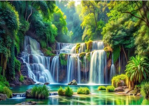 GEMOUJ Forest Waterfall Diamond Art Kits for Adults,Waterfall Landscape 5D Diamond Painting Kits for Adults,DIY Full Drill Round Paint by Diamonds Dot Art Crafts Paintings,Home Wall Decor 12 X 16inch in Saudi Arabia