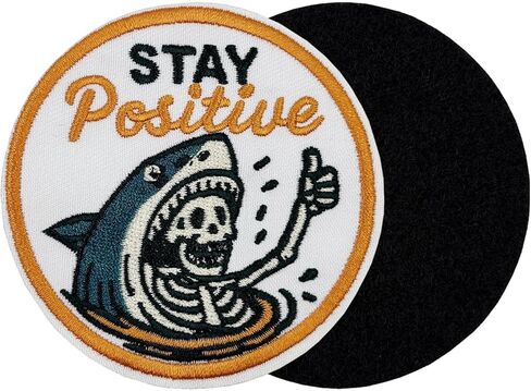 3'' Stay Positive Funny Shark and Skeleton Embroidered Hook and Loop Patch in Saudi Arabia