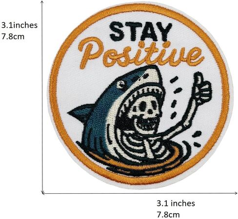 3'' Stay Positive Funny Shark and Skeleton Embroidered Hook and Loop Patch in Saudi Arabia