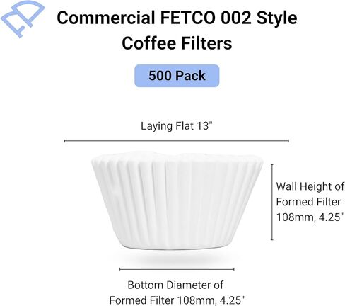 13" x 5" Commercial Coffee Filters - 500 COUNT- FETCO 002 Style - Compatible with Single & Double Pot Brewers - FSC Certified Pure Paper in Saudi Arabia