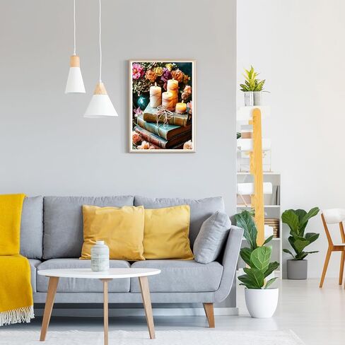 GDYEEH DIY العتيقة الكتب 5D الماس مجموعات الفن، جولة الحفر الكامل تألق شمعة الماس اللوحة الصورة، الزهور اللوحة بالأرقام مجموعات الفن للبالغين المبتدئين ديكور جدار المنزل 12x16 بوصة in Kuwait