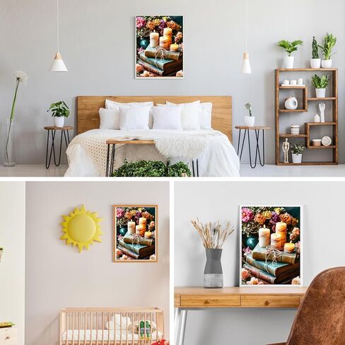 GDYEEH DIY العتيقة الكتب 5D الماس مجموعات الفن، جولة الحفر الكامل تألق شمعة الماس اللوحة الصورة، الزهور اللوحة بالأرقام مجموعات الفن للبالغين المبتدئين ديكور جدار المنزل 12x16 بوصة in Kuwait