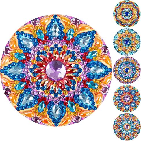 Diamond Art Coasters Kit Set of 8 - DIY Mandala Craft with Big 3D Gems and Small Crystals - Diamond Painting Kits for Beginners, Adults - Gem Arts Crafts Supplies for Solo or Duo Projects in Saudi Arabia