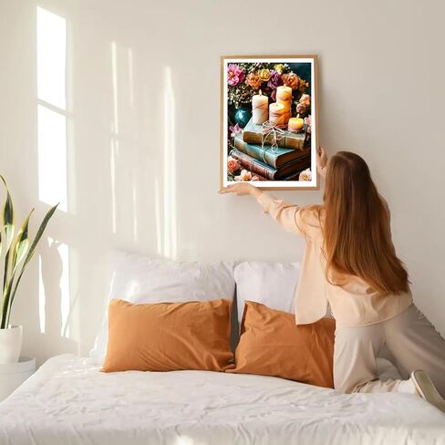 GDYEEH DIY العتيقة الكتب 5D الماس مجموعات الفن، جولة الحفر الكامل تألق شمعة الماس اللوحة الصورة، الزهور اللوحة بالأرقام مجموعات الفن للبالغين المبتدئين ديكور جدار المنزل 12x16 بوصة in Kuwait