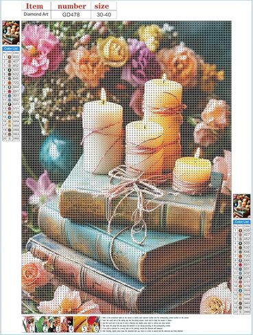 GDYEEH DIY العتيقة الكتب 5D الماس مجموعات الفن، جولة الحفر الكامل تألق شمعة الماس اللوحة الصورة، الزهور اللوحة بالأرقام مجموعات الفن للبالغين المبتدئين ديكور جدار المنزل 12x16 بوصة in Kuwait