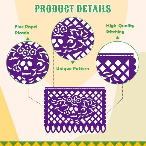 36 FT Cinco De Mayo Decorations, 2 Pack Mexican Party Banner, Plastic Fiesta Banner Colorful Papel Picado Hanging Banner String Flags Mexican Theme Party Dia De Los Muertos Day of the Dead Decor in Saudi Arabia