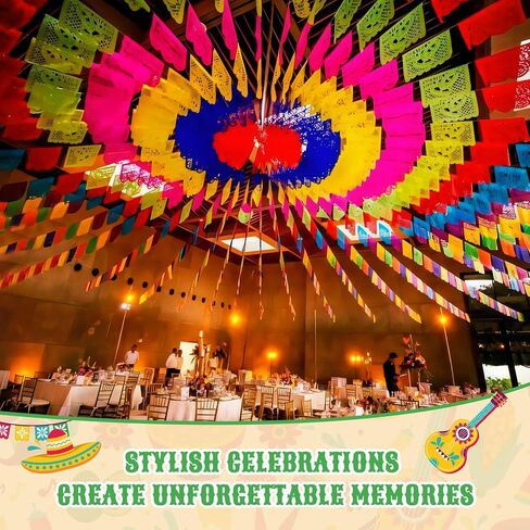 36 FT Cinco De Mayo Decorations, 2 Pack Mexican Party Banner, Plastic Fiesta Banner Colorful Papel Picado Hanging Banner String Flags Mexican Theme Party Dia De Los Muertos Day of the Dead Decor in Saudi Arabia