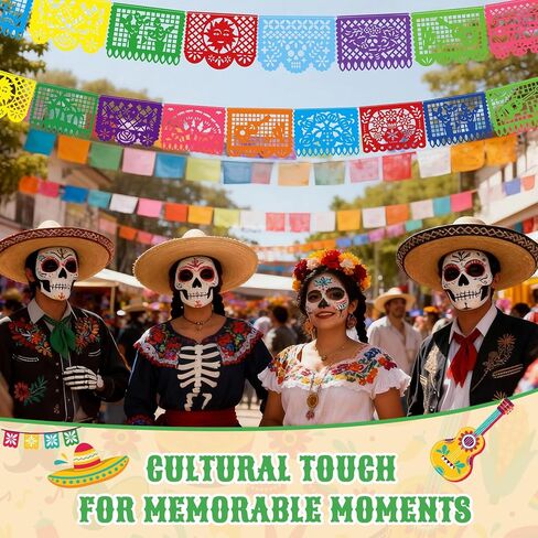 36 FT Cinco De Mayo Decorations, 2 Pack Mexican Party Banner, Plastic Fiesta Banner Colorful Papel Picado Hanging Banner String Flags Mexican Theme Party Dia De Los Muertos Day of the Dead Decor in Saudi Arabia