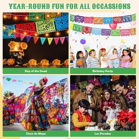 36 FT Cinco De Mayo Decorations, 2 Pack Mexican Party Banner, Plastic Fiesta Banner Colorful Papel Picado Hanging Banner String Flags Mexican Theme Party Dia De Los Muertos Day of the Dead Decor in Saudi Arabia