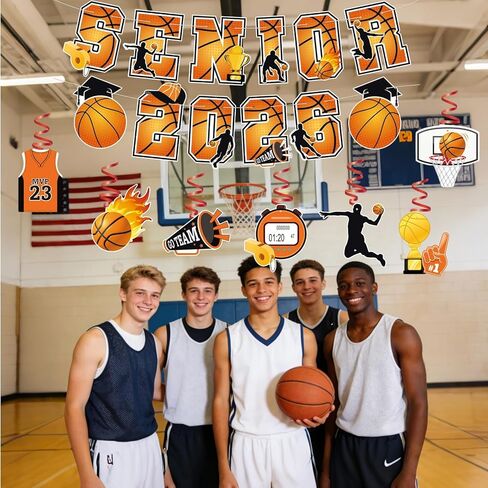 Class of 2026 Basketball Senior Night Decorations - Senior 2026 Banner & Hanging Swirls Set, Orange & Black Sports Theme Party Supplies for High School College Basketball Players Gifts in Saudi Arabia