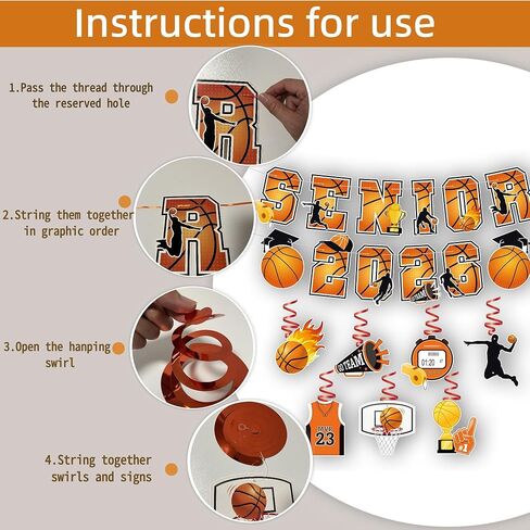 Class of 2026 Basketball Senior Night Decorations - Senior 2026 Banner & Hanging Swirls Set, Orange & Black Sports Theme Party Supplies for High School College Basketball Players Gifts in Saudi Arabia