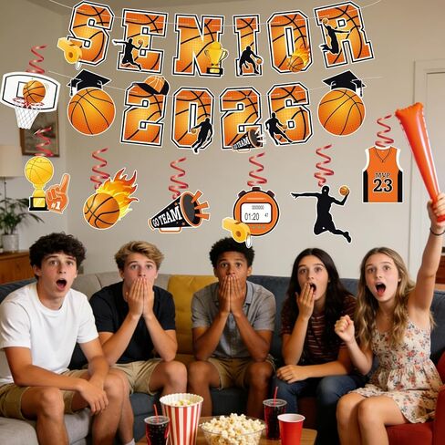 Class of 2026 Basketball Senior Night Decorations - Senior 2026 Banner & Hanging Swirls Set, Orange & Black Sports Theme Party Supplies for High School College Basketball Players Gifts in Saudi Arabia
