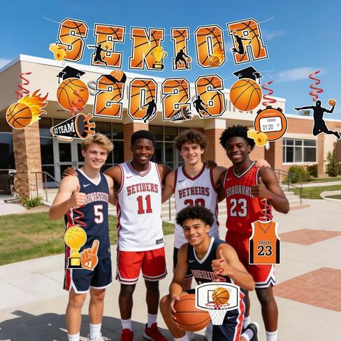 Class of 2026 Basketball Senior Night Decorations - Senior 2026 Banner & Hanging Swirls Set, Orange & Black Sports Theme Party Supplies for High School College Basketball Players Gifts in Saudi Arabia