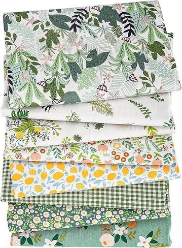8 PCS Fat Fabric Bundles 9.8'' x 7.8''(25cm x 20cm) Cotton Craft Fabric Pre-Cut Squares Sheets for Patchwork Sewing Quilting(Green Floral) in Saudi Arabia