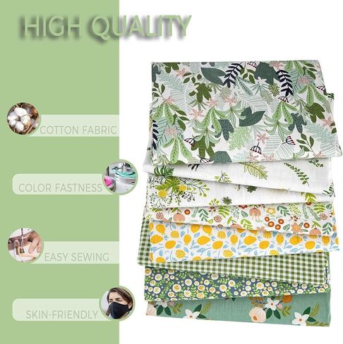 8 PCS Fat Fabric Bundles 9.8'' x 7.8''(25cm x 20cm) Cotton Craft Fabric Pre-Cut Squares Sheets for Patchwork Sewing Quilting(Green Floral) in Saudi Arabia