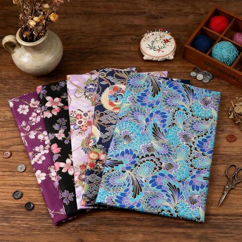 5PCS Cotton Craft Fabric Bundle Squares Patchwork, 10" x 8"Inch (25x20cm) Colorful Japanese Style Cotton Wrapping Cloth Squares Quilting Sewing Patchwork Fabric,DIY Scrapbooking Artcraft in Saudi Arabia