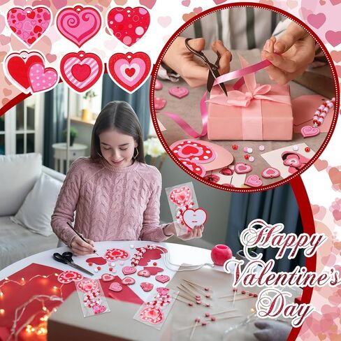 Ecally 24 Sets Valentine's Day Bead Necklaces Craft Gifts with Greeting Cards DIY Bead Craft Kit Red Pink Heart for Valentine Wedding Jewelry Gifts Making Party Favors in Saudi Arabia