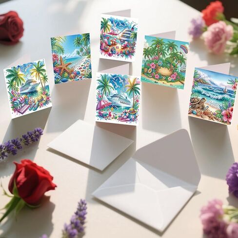 POETRYDRAW 6 حزمة 5D DIY الماس الفن اللوحة شاطئ البحر مجموعة بطاقات المعايدة، بطاقة معايدة عيد ميلاد الماس، مجموعة الحرف الفنية الإبداعية مع مغلف in Kuwait