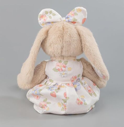 14" Plush Bunny Stuffed Animal, Beige Rabbit with Floral Strawberry Dress & Bow, Soft Easter Bunny Gift for Girls, Cottagecore Nursery Decor, Vintage Style Toy in Saudi Arabia