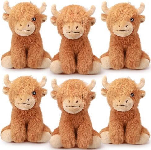 6 Pcs Highland Cows Stuffed Animal 6 Inch Realistic Scottish Stuffed Highland Cow Cattle Plush Toys Fluffy Animal Decor for Stress Relief Boys Girls Birthday Favors Gifts Forest Party Decor in Saudi Arabia