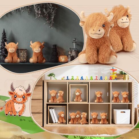 6 Pcs Highland Cows Stuffed Animal 6 Inch Realistic Scottish Stuffed Highland Cow Cattle Plush Toys Fluffy Animal Decor for Stress Relief Boys Girls Birthday Favors Gifts Forest Party Decor in Saudi Arabia