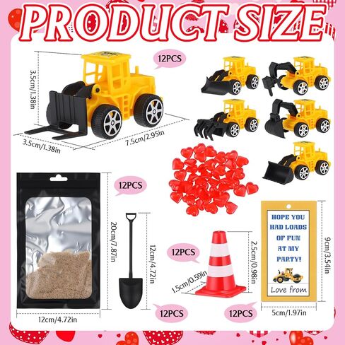 Jenaai 12 Set Valentine's Day Construction Vehicles Sand Gifts with Greeting Cards Bulk Small Construction Cars Truck Tractor Party Favors for Valentines Exchange Gifts Party Favors Prizes in Saudi Arabia
