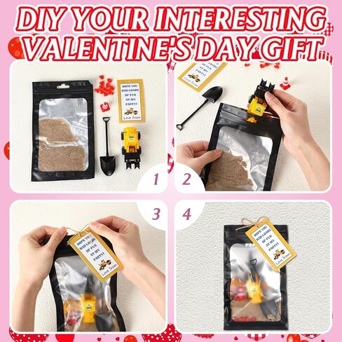 Jenaai 12 Set Valentine's Day Construction Vehicles Sand Gifts with Greeting Cards Bulk Small Construction Cars Truck Tractor Party Favors for Valentines Exchange Gifts Party Favors Prizes in Saudi Arabia