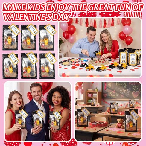 Jenaai 12 Set Valentine's Day Construction Vehicles Sand Gifts with Greeting Cards Bulk Small Construction Cars Truck Tractor Party Favors for Valentines Exchange Gifts Party Favors Prizes in Saudi Arabia