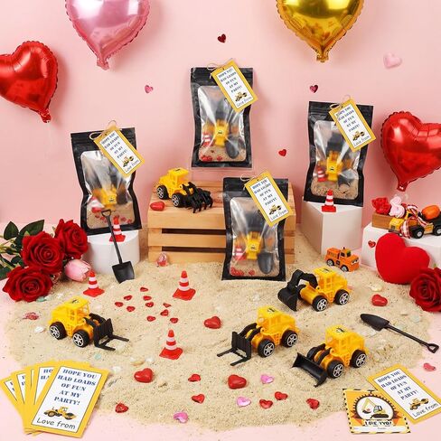 Jenaai 12 Set Valentine's Day Construction Vehicles Sand Gifts with Greeting Cards Bulk Small Construction Cars Truck Tractor Party Favors for Valentines Exchange Gifts Party Favors Prizes in Saudi Arabia