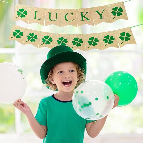 JOYIN 25 قطعة من زينة عيد القديس باتريك، لافتة شامروك الحظ بطول 7 أقدام، دوامة معلقة، مروحة ورقية، كرة قرص العسل مناديل، مناديل الجني، زخرفة شامروك لإكسسوارات هدايا الحفلات in Kuwait
