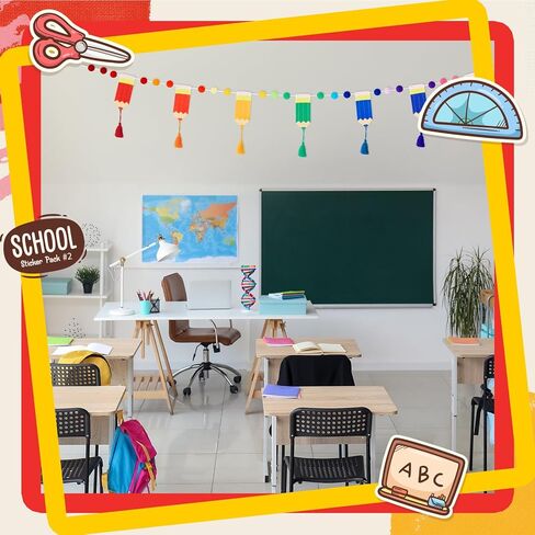 VitalCozy 8.2ft First Day of School Decorations, Back to School Decorations, Felt Pom Banner Rainbow Pencil Garland with Tassel, Welcome Garland for Classroom, Mantle, Wall, Party Supplies in Saudi Arabia
