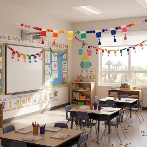 VitalCozy 8.2ft First Day of School Decorations, Back to School Decorations, Felt Pom Banner Rainbow Pencil Garland with Tassel, Welcome Garland for Classroom, Mantle, Wall, Party Supplies in Saudi Arabia