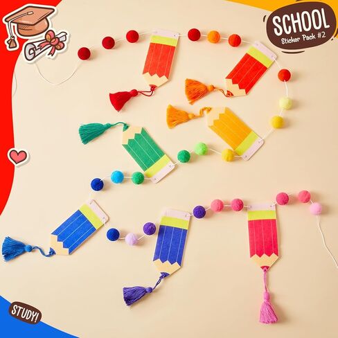 VitalCozy 8.2ft First Day of School Decorations, Back to School Decorations, Felt Pom Banner Rainbow Pencil Garland with Tassel, Welcome Garland for Classroom, Mantle, Wall, Party Supplies in Saudi Arabia