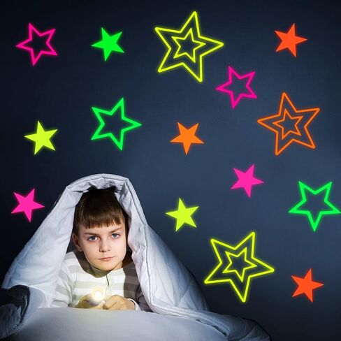 Outus Neon Glow Star Stickers Colorful Hollow Stickers Cutouts Glow Party Supplies Hanging Decor for Neon Birthday Party Graduation Wedding Ramadan (24 Pieces) in Saudi Arabia