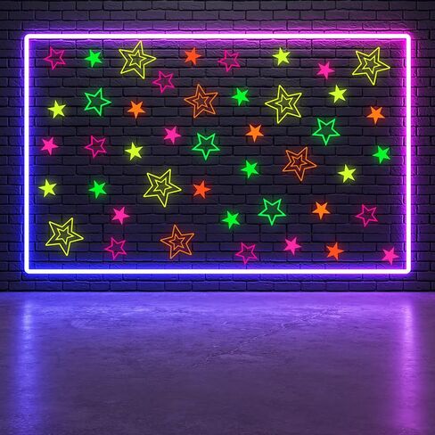 Outus Neon Glow Star Stickers Colorful Hollow Stickers Cutouts Glow Party Supplies Hanging Decor for Neon Birthday Party Graduation Wedding Ramadan (24 Pieces) in Saudi Arabia
