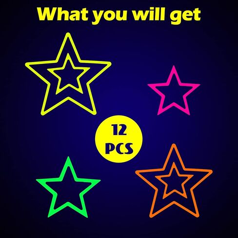 Outus Neon Glow Star Stickers Colorful Hollow Stickers Cutouts Glow Party Supplies Hanging Decor for Neon Birthday Party Graduation Wedding Ramadan (24 Pieces) in Saudi Arabia
