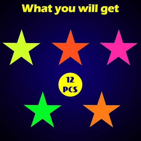 Outus Neon Glow Star Stickers Colorful Hollow Stickers Cutouts Glow Party Supplies Hanging Decor for Neon Birthday Party Graduation Wedding Ramadan (24 Pieces) in Saudi Arabia