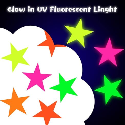 Outus Neon Glow Star Stickers Colorful Hollow Stickers Cutouts Glow Party Supplies Hanging Decor for Neon Birthday Party Graduation Wedding Ramadan (24 Pieces) in Saudi Arabia