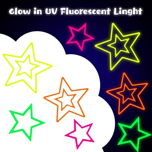 Outus Neon Glow Star Stickers Colorful Hollow Stickers Cutouts Glow Party Supplies Hanging Decor for Neon Birthday Party Graduation Wedding Ramadan (24 Pieces) in Saudi Arabia