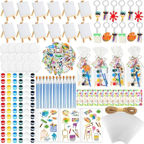 HyDren 158 Pcs Paint Party Favors Bulk 4 x 4 Inch Canvas Easel and Watercolor Paint Set Palette Brush Stickers Tattoo Sticker Keychains for Art Party Gifts in Saudi Arabia