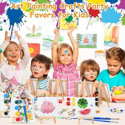 HyDren 158 Pcs Paint Party Favors Bulk 4 x 4 Inch Canvas Easel and Watercolor Paint Set Palette Brush Stickers Tattoo Sticker Keychains for Art Party Gifts in Saudi Arabia