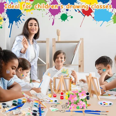HyDren 158 Pcs Paint Party Favors Bulk 4 x 4 Inch Canvas Easel and Watercolor Paint Set Palette Brush Stickers Tattoo Sticker Keychains for Art Party Gifts in Saudi Arabia