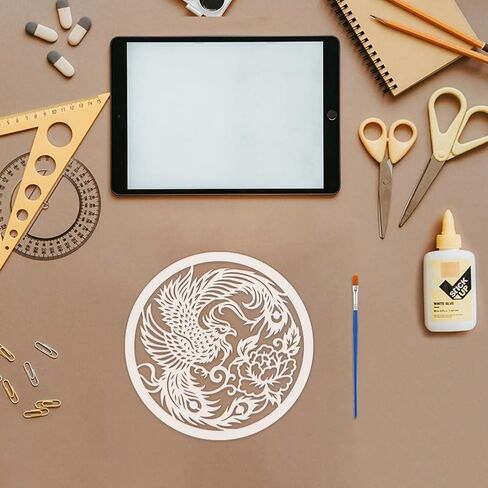 FINGERINSPIRE 6PCS Phoenix Stencils with Brush 7.9x7.9inch Round Chinese Dragon Phoenix Pattern Stencil Firebird Template Animals Theme Template for Drawing DIY Furniture Wall Floor Fabric Decoration in Saudi Arabia